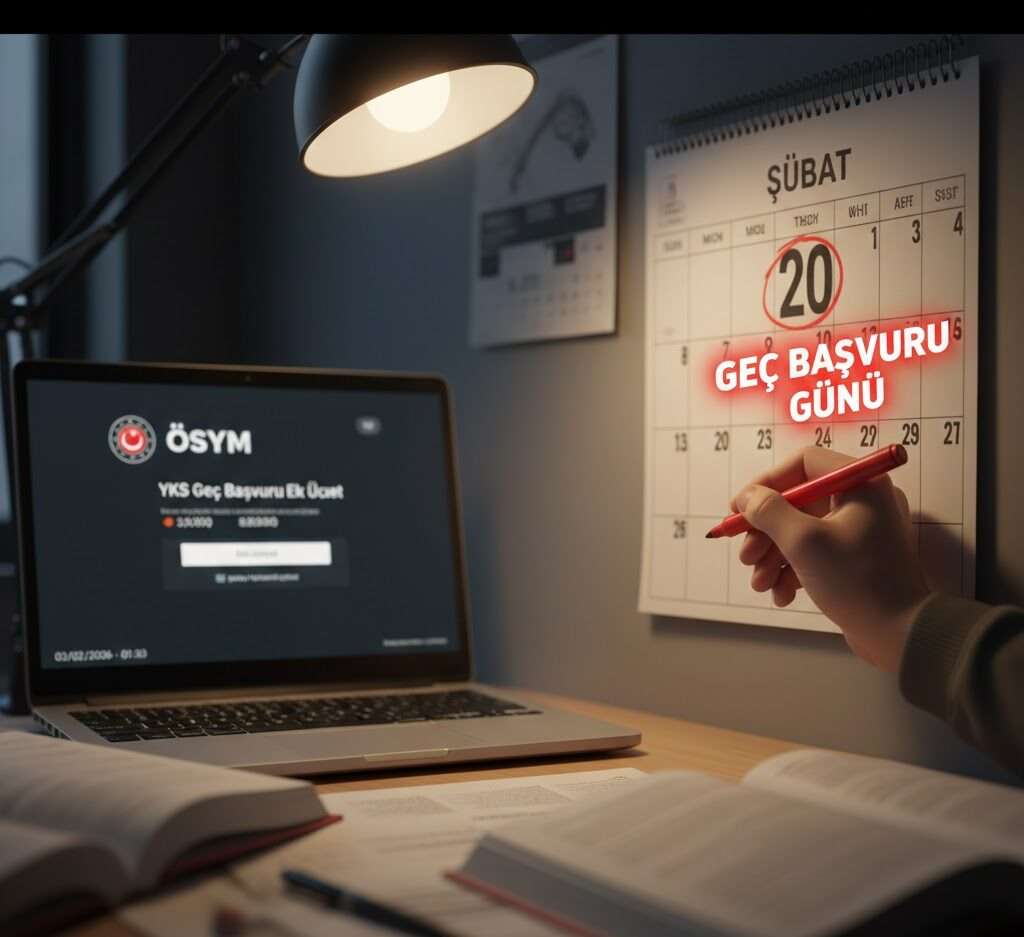 Öğrenci elinin takvimde YKS 2026 geç başvuru tarihini işaretlemesi, son şans vurgusu.