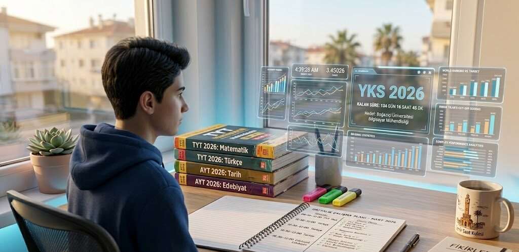 YKS 2026 sıralama hedefleri için stratejik veri analizi yapan öğrenci görseli.
